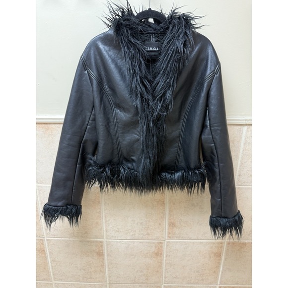I.AM.GIA black faux leather faux fur trim jacket. Sz L - Picture 4 of 15
